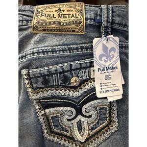 Full Metal Jeans Mens 38x30 Blue Embroidered NWT